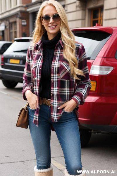 Blonde wearing plaid shirt with uggs - ai-porn.ai on pornintellect.com