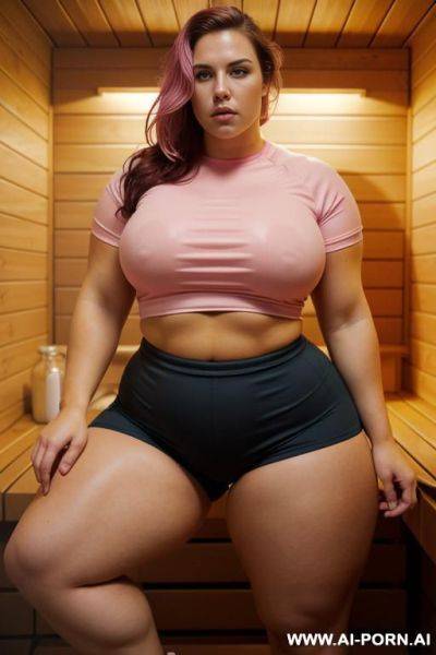 Huge massive fat obese bulked up thighs, tight sport shorts. tight pink shirt. - ai-porn.ai on pornintellect.com