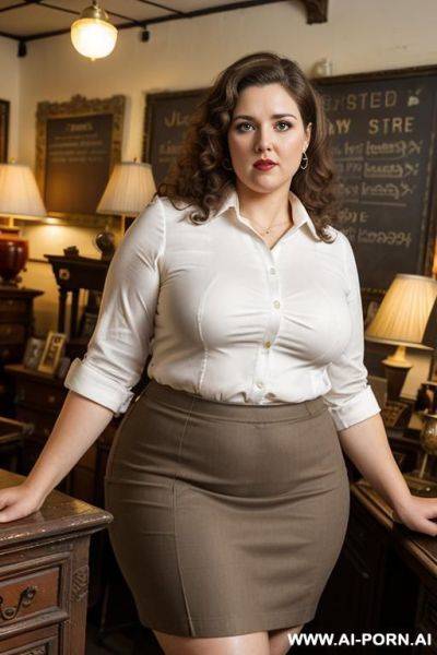 Woman, chubby, natural boobs, fat ass, hairy pussy, wearing tight white dress, no bra - ai-porn.ai on pornintellect.com