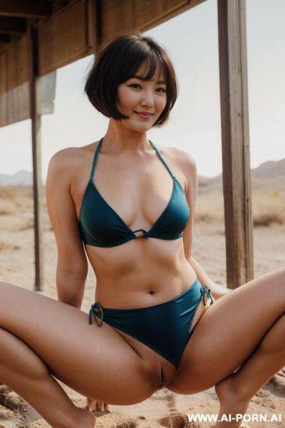 Mature, curvaceous, milf, perfect hourglass figure, smiling, showing off boobs, neon blue lingerie - ai-porn.ai on pornintellect.com