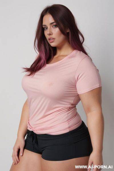 Huge obese massive bulked up legs, huge obese massive bulked up thighs, tight shorts. tight pink shirt. - ai-porn.ai on pornintellect.com