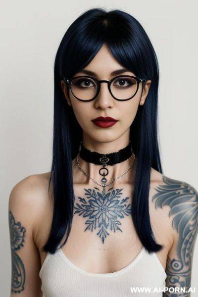 (emo) (choker) (tattoos) (glasses) (long hair) (white background) (depth of field) - ai-porn.ai on pornintellect.com