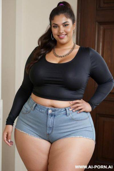 Dark skin, italian, gorgeous supermodel, tight clothes, wide hips, bbw, big thighs, extremely voluptuous - ai-porn.ai - Italy on pornintellect.com
