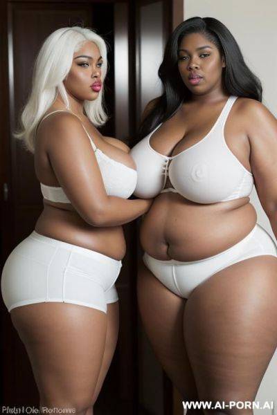 A ebony obese fat woman with gigantic huge massive thighs , white hair, tight shorts - ai-porn.ai on pornintellect.com