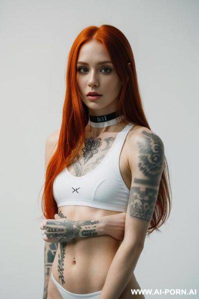 (athletic body) (emo) (choker) (tattoos) (long hair) (white background) (depth of field) (look into camera) - ai-porn.ai on pornintellect.com