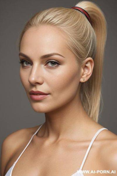 Face of a 0 years old woman with blond hairs and ponytail - ai-porn.ai on pornintellect.com