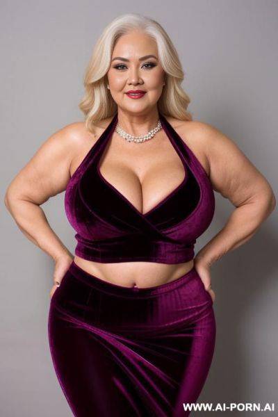 Three asian bbw granny in split velvet skirt and velvet croptop and two busty old mature women blonde british in halter velvet bodysuit - ai-porn.ai - Britain on pornintellect.com