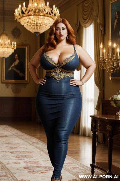 Mexican, supermodel, tight blue dress, wide square hips, extra thicc, voluptuous - ai-porn.ai - Mexico on pornintellect.com