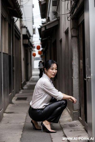 Mature crouching in alley, shirt, pants - ai-porn.ai on pornintellect.com