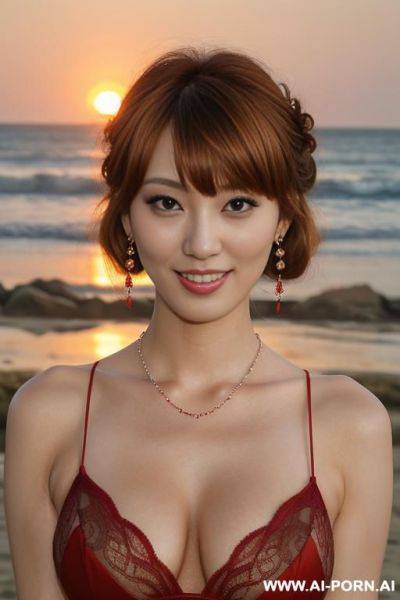 Mature, milf, perfect hourglass figure, eye contact, looking into camera, necklace, earrings, bracelets, wearing flowers, totally naked, - ai-porn.ai on pornintellect.com