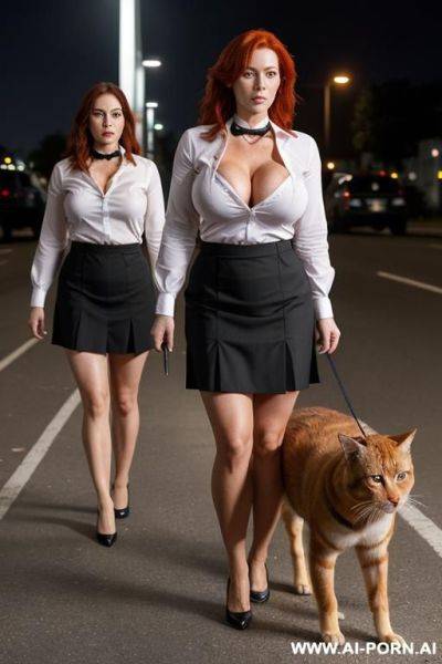 ((((2 women)))), massive boobs and huge muscles, naked with big ass, red hair in gy style, fully naked, ((hairy pussy)), stronger shoulders, wide hips, strong body, very strong arms, very beefy - ai-porn.ai on pornintellect.com