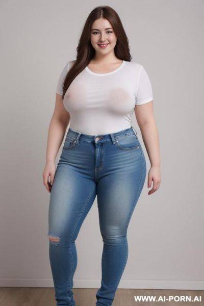 Long hair, white shirt, wider hips, tight jeans - ai-porn.ai on pornintellect.com