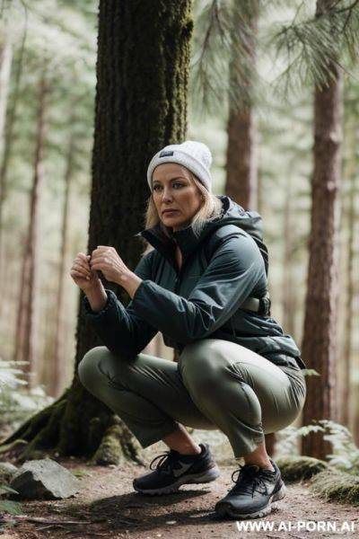 Hiker in forest, pants, legs apart, outdoor-clothes - ai-porn.ai on pornintellect.com