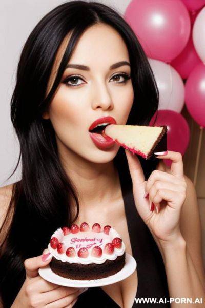 Eating cake. cake in her mouth. cake face - ai-porn.ai on pornintellect.com
