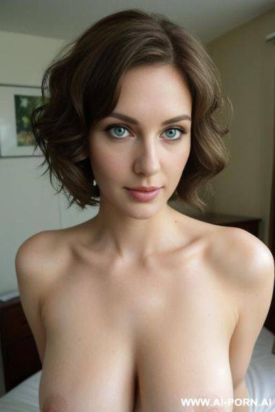 Beautiful, stunning, eye contact, cleavage, wavy hair - ai-porn.ai on pornintellect.com