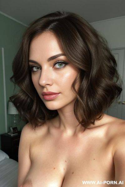Beautiful, stunning, eye contact, cleavage, wavy hair, hands on breasts - ai-porn.ai on pornintellect.com
