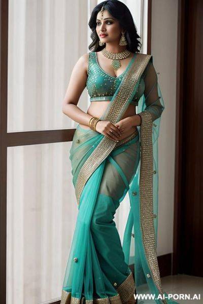 Sexy indian women wearing transparent saree and blouse - ai-porn.ai - India on pornintellect.com