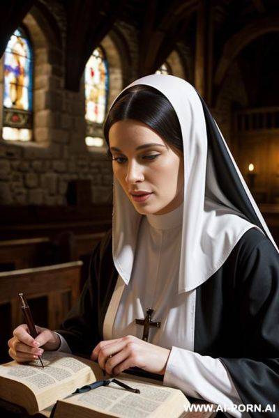 Medieval nun reading the bible - ai-porn.ai on pornintellect.com