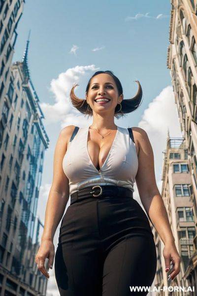 (((point of view from the ground looking up))), (((point of view of the clouds looking up))), ((((point of view looking up from below))), (((((walking on the busy city streets between the - ai-porn.ai on pornintellect.com