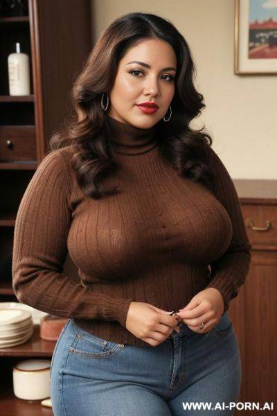 170s. vintage. 170s style. vintage. retro. milf. 38 years old. brown hair. busty. chubby. curvy. short. huge natural boobs. cutie babe face. latina. mexican. round-faced. lipstick. turtleneck sweater. - ai-porn.ai - Mexico on pornintellect.com