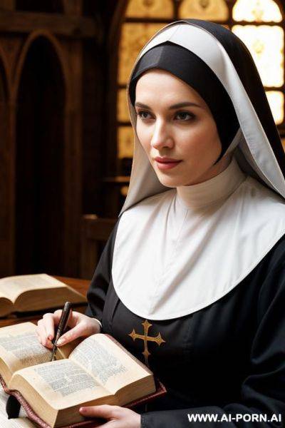 Medieval nun reading the bible - ai-porn.ai on pornintellect.com