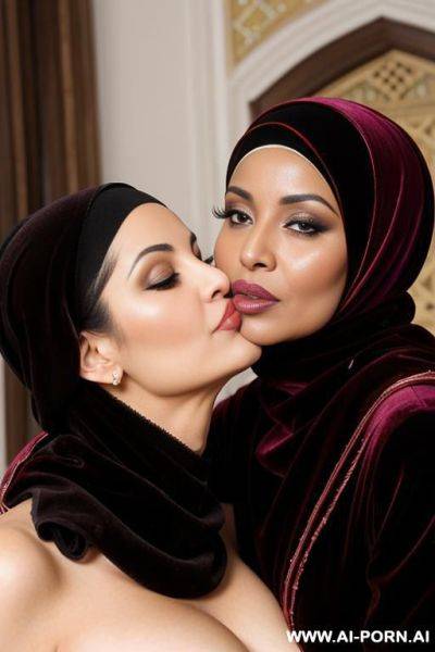 Two old mature arabic nude with velvet hijab kissing - ai-porn.ai on pornintellect.com