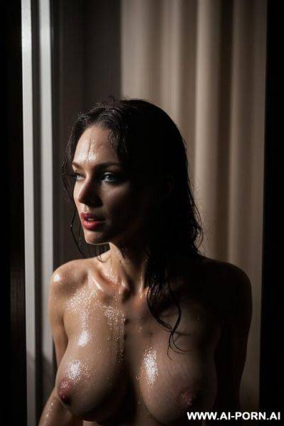 Spying on woman changing in the dark, damp, moist, wet, outraged, observed, watched secretly, caucasian, erect nipples, suspicious, - ai-porn.ai on pornintellect.com