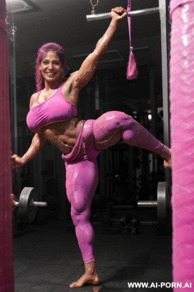 (((beautiful 0 year old, indian), (very muscular body soaked in sweat at the gym),( sexy smile, spreading massive ass), ( big tits and big nose)) - ai-porn.ai - India on pornintellect.com