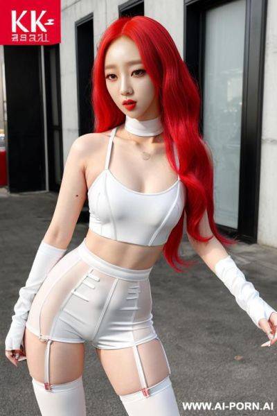 Sexy korean idol, long wavey red hair, sexy make up, pallid white skin, - ai-porn.ai - North Korea on pornintellect.com