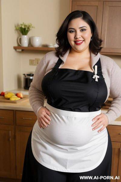 Fair boobs, massive curved hips, alluring thighs, apron outfit, very wide figure, huge ass - ai-porn.ai on pornintellect.com