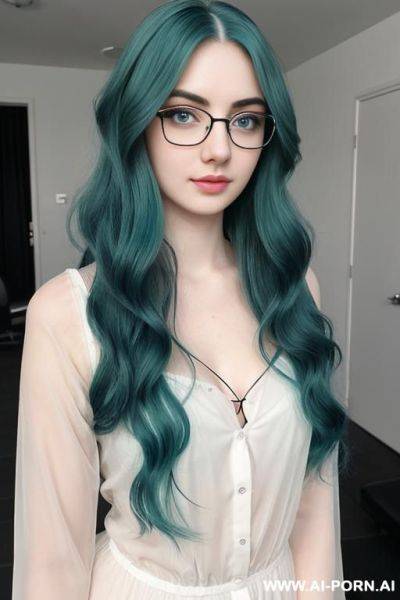 (thick rimmed glasses) (pale skin) (long hair) (aqua hair) - ai-porn.ai on pornintellect.com