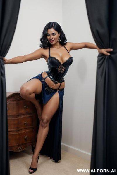 (close up) (smiling dark skin pakistani woman) (deep v cut blue prom dress) (nip slip) - ai-porn.ai - Pakistan on pornintellect.com