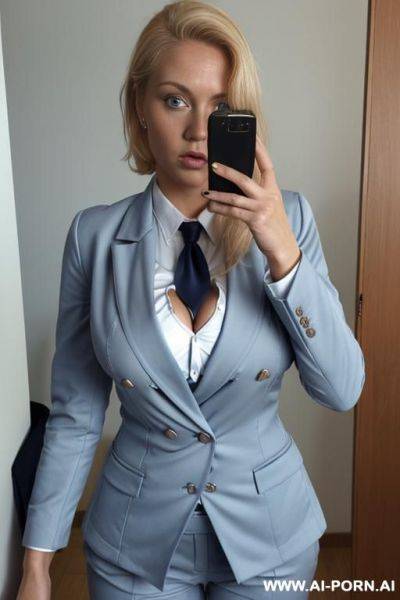 ((twill double breasted blazer)), ((office shirt)), ((office pants)), ((necktie)), ((light blue outfit)) - ai-porn.ai on pornintellect.com