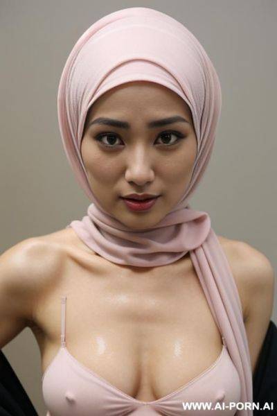 L-cup boobs, light pink nipples, seductive look, crying, wearing hijab - ai-porn.ai on pornintellect.com