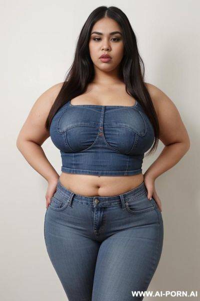 Chubby, pear shaped, very wide hips, chola, tight jeans, supermodel face, chola, heavy makeup, very fat, soft big body, ssbbw, fat wide woman - ai-porn.ai on pornintellect.com