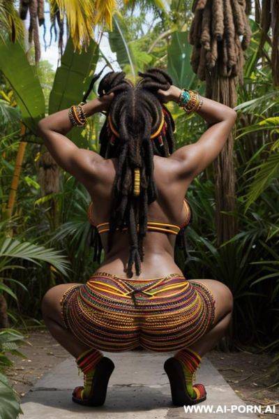 Ebony squat in jungle, rear shocked, front view - ai-porn.ai on pornintellect.com