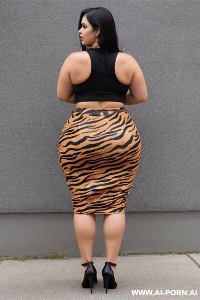 Bbw with tiger stripes skirt from the back - ai-porn.ai on pornintellect.com
