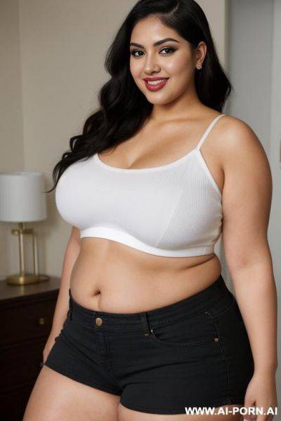 Very fat, pear shaped, supermodel, mexican, chola, chicana, shorts, wide hips, heavy makeup, extra thicc, chubby, long hair - ai-porn.ai - Mexico on pornintellect.com
