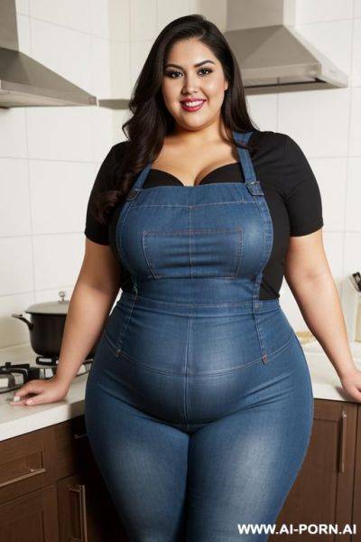 Super obese, ssbbw, domesticated, housewife, tight apron, beautiful hot mexican, chicana, chola style, super plump, pear shaped bbw, hourglass figure, pretty face, tight clothes, tight shirt, extra thicc, big belly - ai-porn.ai - Mexico on pornintellect.com