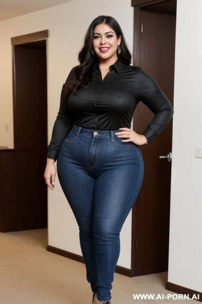Chicana, mexican, gorgeous face, hourglass figure, tight shirt, supermodel, pear shaped, bbw, bottom heavy, massive hips - ai-porn.ai - Mexico on pornintellect.com