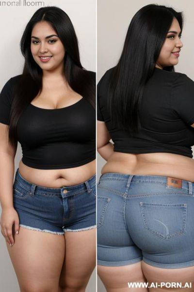 Huge ass, mexican, huge belly, pear shaped figure, supermodel, long hair, chola style, blue jean shorts, rotund bbw, massive hips - ai-porn.ai - Mexico on pornintellect.com