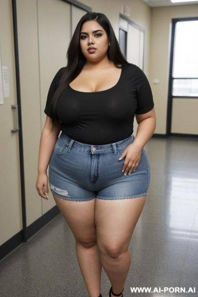 Mexican, , pear shaped figure, supermodel, long hair, chola style, blue jean shorts, rotund bbw, massive hips - ai-porn.ai - Mexico on pornintellect.com