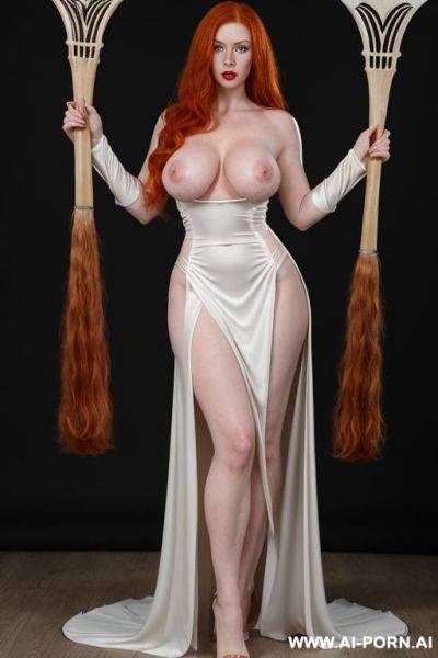Sexy irish woman, long ginger hair, hourglass body, big natural breasts, tapered waist, pallid white skin, no wearing bat-woman cosplay, naked breasts, topless, showing off boobs, exposed tits - ai-porn.ai - Ireland on pornintellect.com