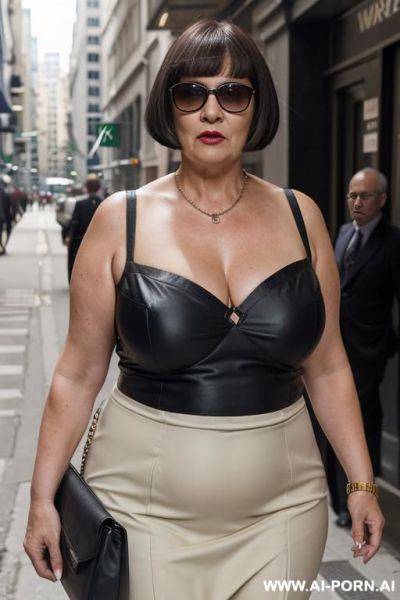 Shoulder bag strap across chest dark sunglasses straight fringe cover forehead - ai-porn.ai on pornintellect.com
