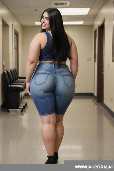 Huge ass, mexican, huge belly, pear shaped figure, supermodel, long hair, chola style, blue jean shorts, rotund bbw, massive hips, massive ghetto booty - ai-porn.ai - Mexico on pornintellect.com