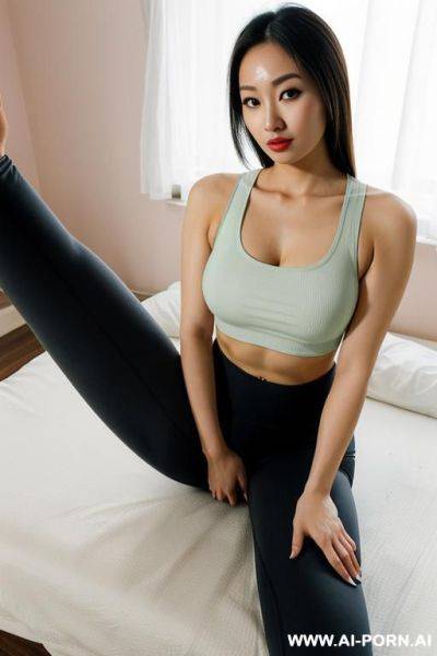 Laying on bed, holding her legs up, showing her feet and vagina from front - ai-porn.ai on pornintellect.com