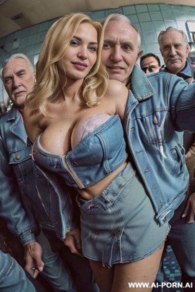 ((((selfie)))) ((((view fish eye lens view)))) ((((medium shot)))) ((((hugging many old men with jackets behind them looking at her with desire)))) ((((inside an men bathroom)))) ((((keep same face)))) - ai-porn.ai - Italy on pornintellect.com