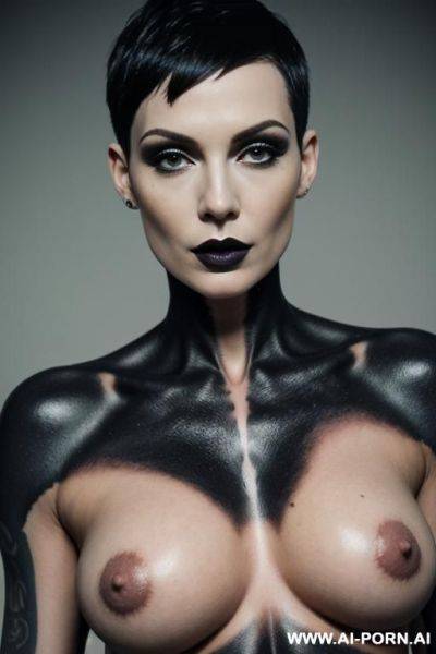 Short haircut, tatooes, dark makeup, scars - ai-porn.ai on pornintellect.com