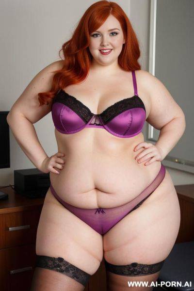 Full body photo shot, about at classroom, a obese fat chubby fat thick and bbw redhead british, she has lovehandless and a soft medium tummy, wearing a sexy and hot magenta stocking suite web lingeries. - ai-porn.ai - Britain on pornintellect.com