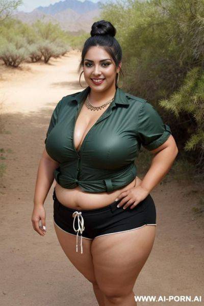 Hot mexican woman, chola, heavy makeup, pear shaped, very fat, shorts - ai-porn.ai - Mexico on pornintellect.com